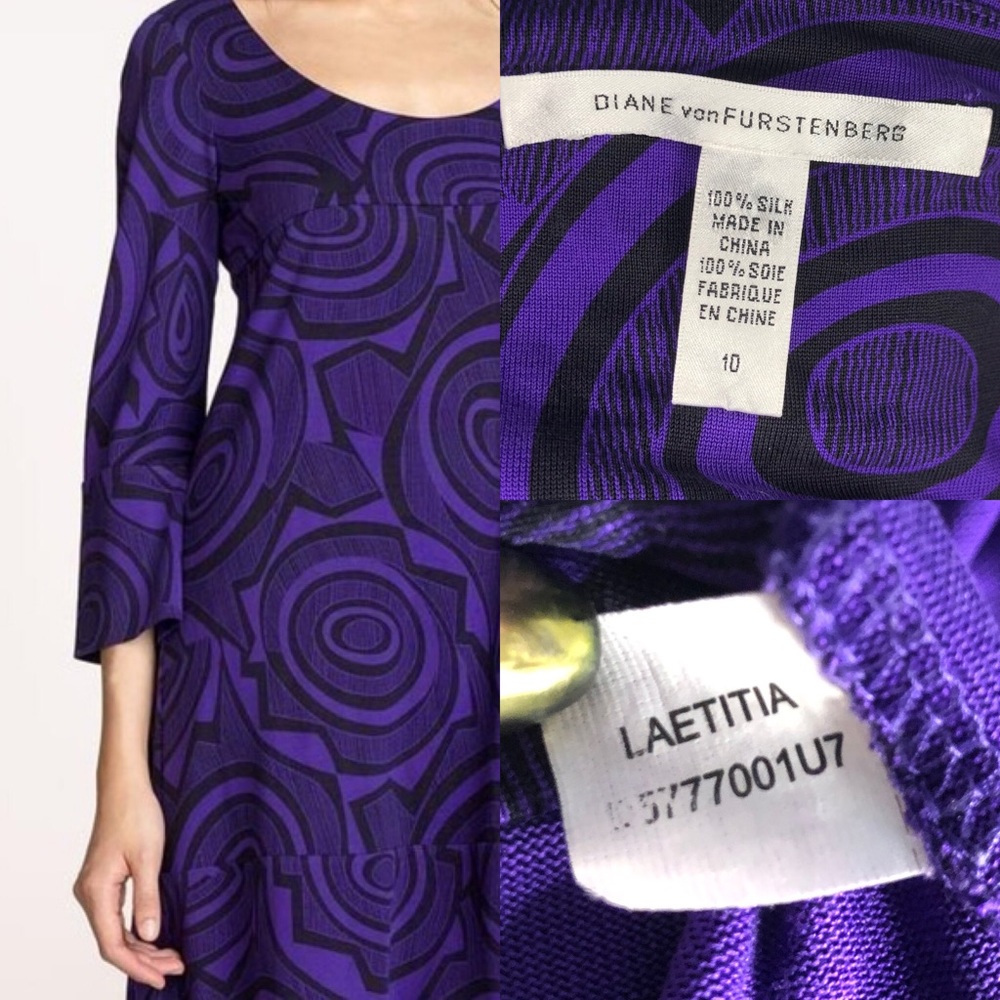 Purple Mod DVF SILK JERSEY mini RETRO psychedelic dress 10